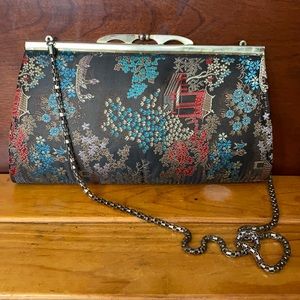 Vintage 60s Chinese Silk Handbag Chain Long Strap